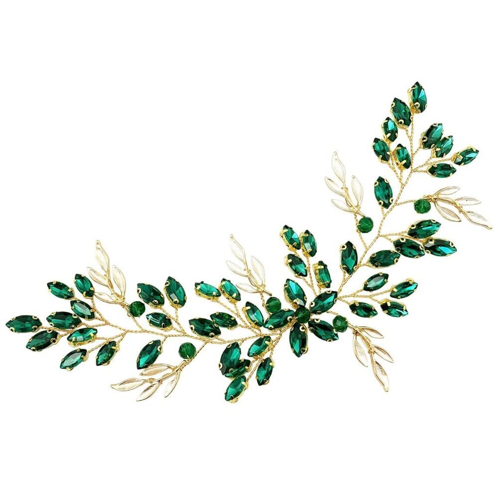 Green Bridal Hair Vine Crystal Headpiece Wedding Party Accessory